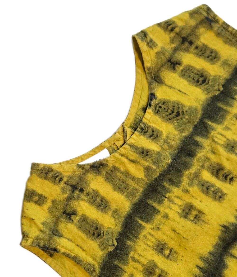 bryn WALKER Women’s Yellow/Black Tie-Dye Round Neck Linen Tank Top SZ M